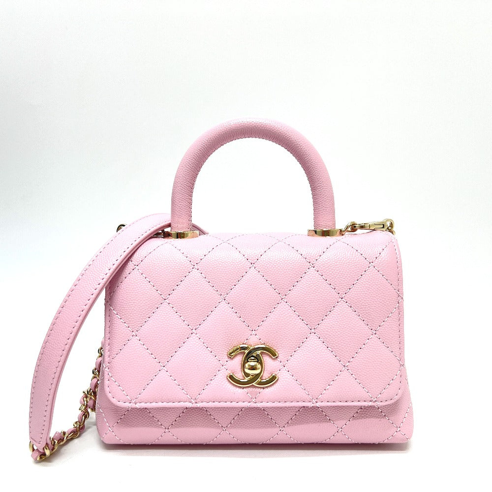 CHANEL Handbag Caviar skin pink Coco handle XXS