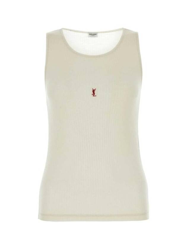 Luxury Saint Laurent Trending 2025 Cassandre Embroidered Logo Wool Sleeveless White