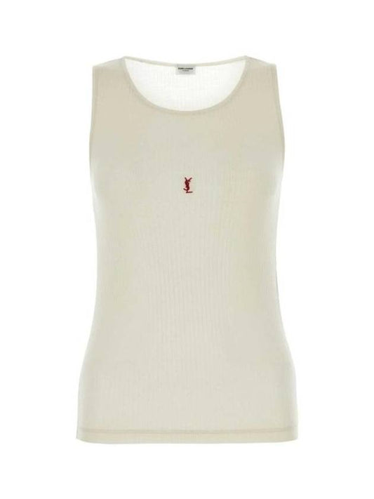 Luxury Saint Laurent Trending 2025 Cassandre Embroidered Logo Wool Sleeveless White