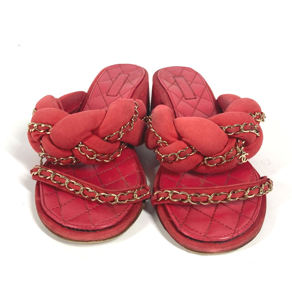 CHANEL Sandals Leather, Suede Red CC COCO Mark Chain Matelasse Quilting Women 36.5