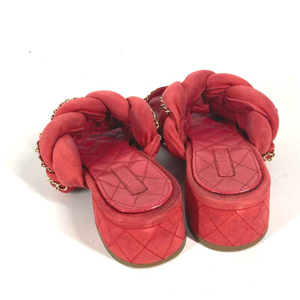 CHANEL Sandals Leather, Suede Red CC COCO Mark Chain Matelasse Quilting Women 36.5