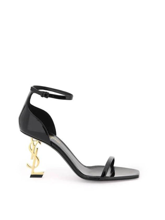 Luxury Saint Laurent Trending 2025 Opium Gold YSL Logo Open Toe Sandal Heels Black
