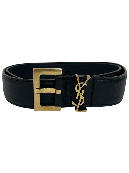 Luxury Saint Laurent Trending 2025 Monogram Buckle Leather Belt Black