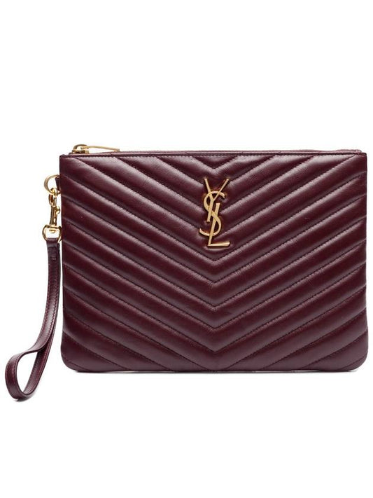 Luxury Saint Laurent Trending 2025 Matelasse Monogram Logo Strap Clutch Bag Burgundy