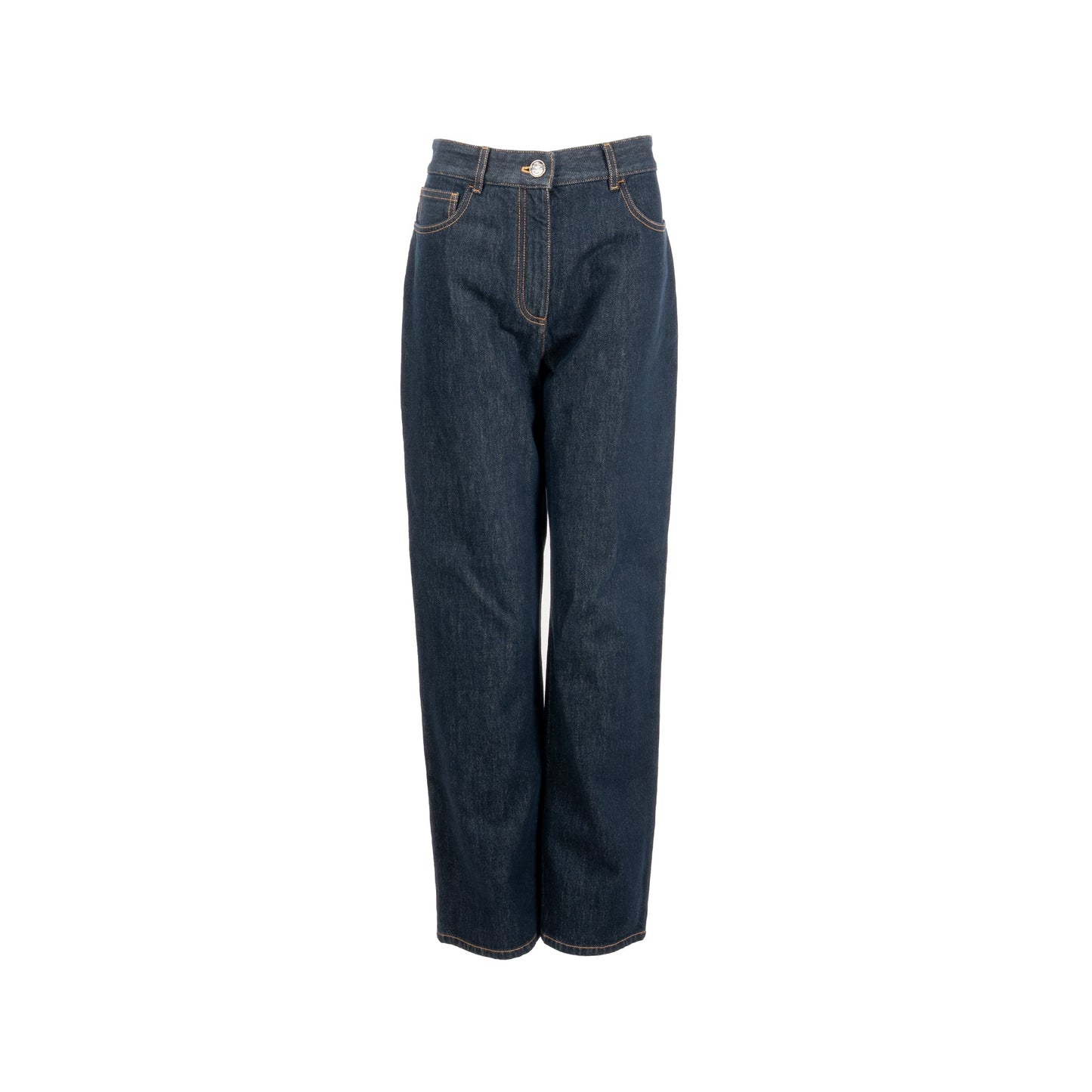 Chanel Size 40 CC Logo Washed Out Denim Jeans Cotton Dark Blue