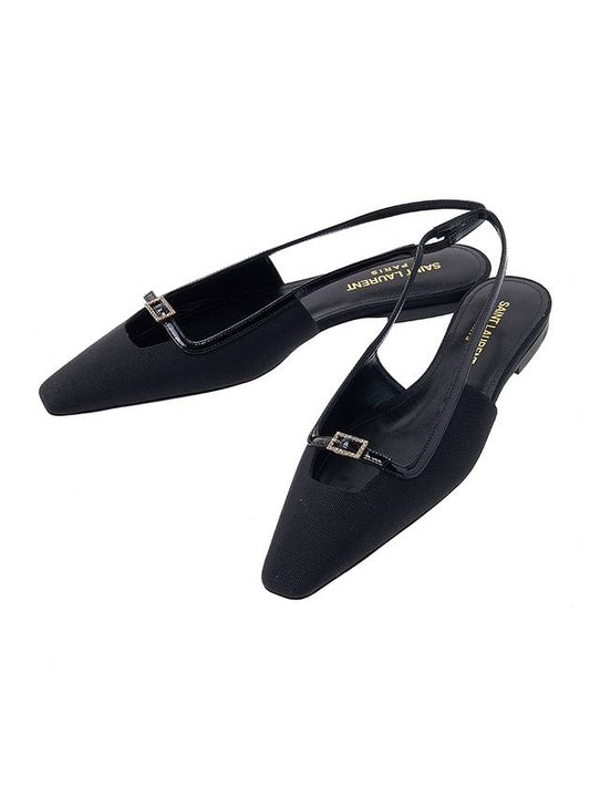 Luxury Saint Laurent Trending 2025 Blade Ottoman Fabric Patent Leather Slingback Flats Black
