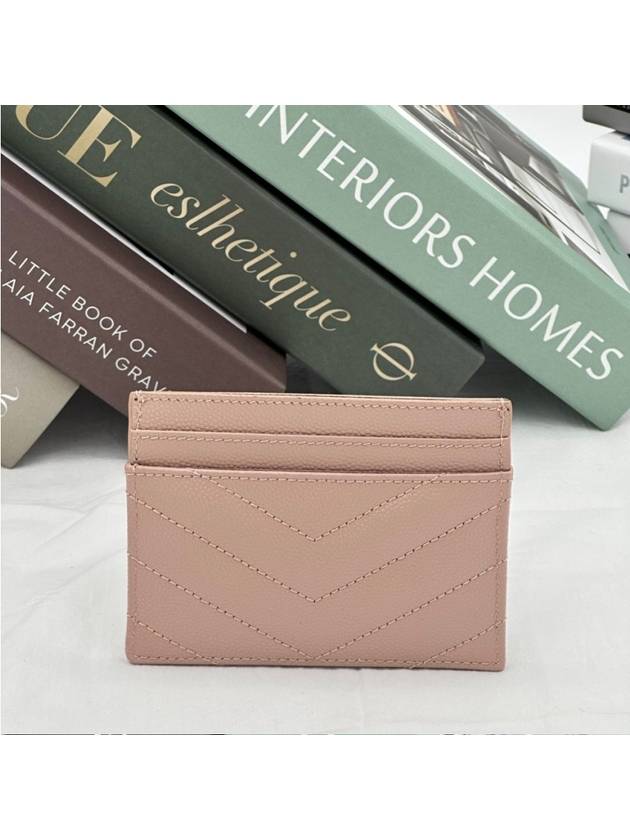 Luxury Saint Laurent Trending 2025 Gold Hardware Matelasse Caviar Leather Card Wallet Pale Pink