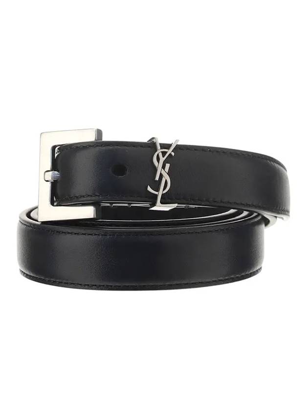 Luxury Saint Laurent Trending 2025 Women's Monogram Square Grain Leather Belt Black