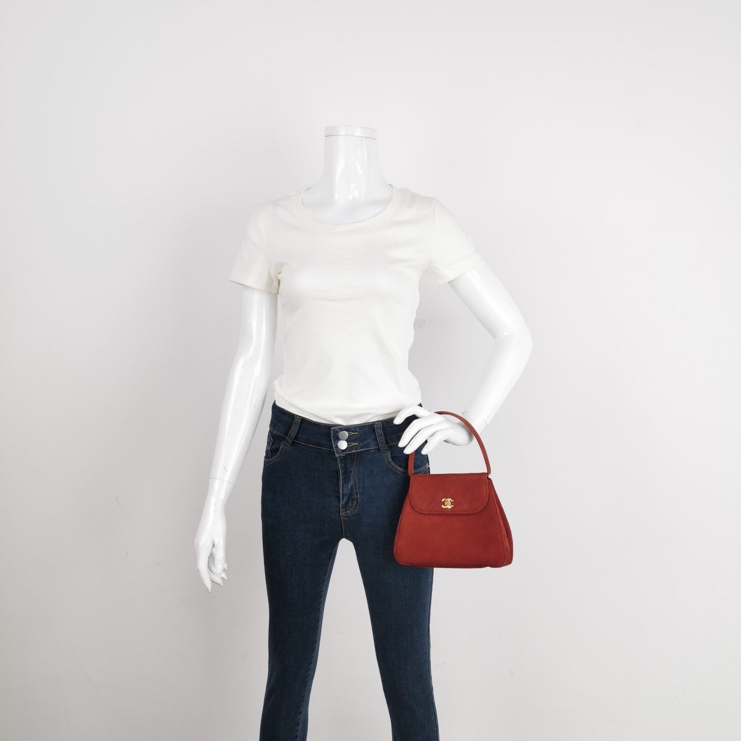 Chanel Kelly Mini 1997 -1999 Red Suede Leather Top Handle Bag