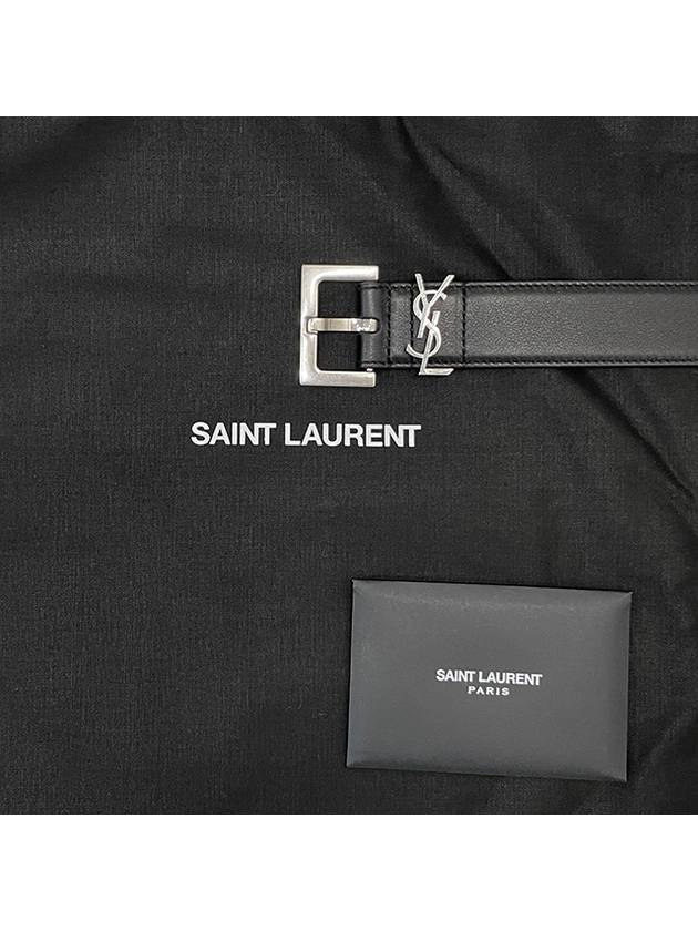 Luxury Saint Laurent Trending 2025 Square Buckle Monogram Leather Belt Black