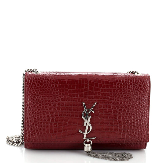 Luxury Saint Laurent Trending 2025 Classic Monogram Tassel Crossbody Bag Crocodile Embossed Leather Medium