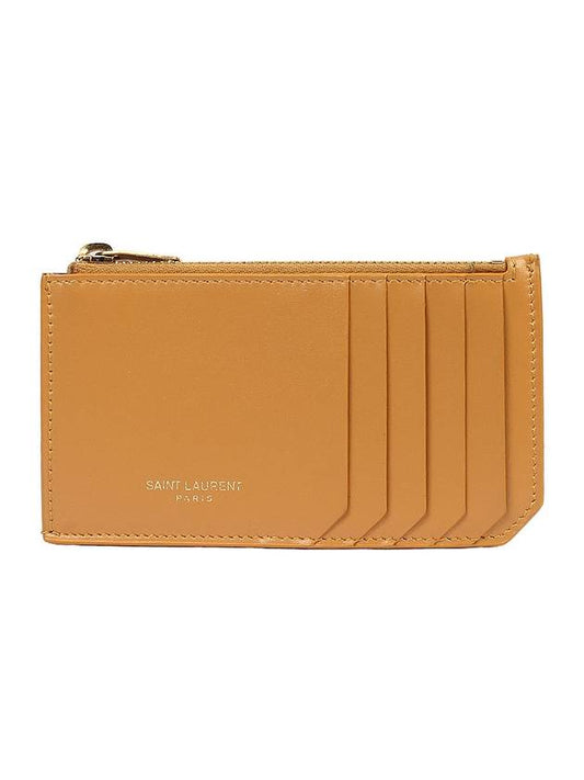Luxury Saint Laurent Trending 2025 Fragment Zipper Calf Leather Card Wallet Yellow