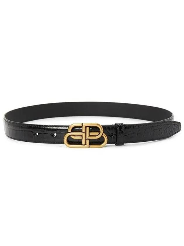 Luxury Balenciaga Trending 2025 WoMen's Crocodile Embossed BB Buckle Thin Belt Black
