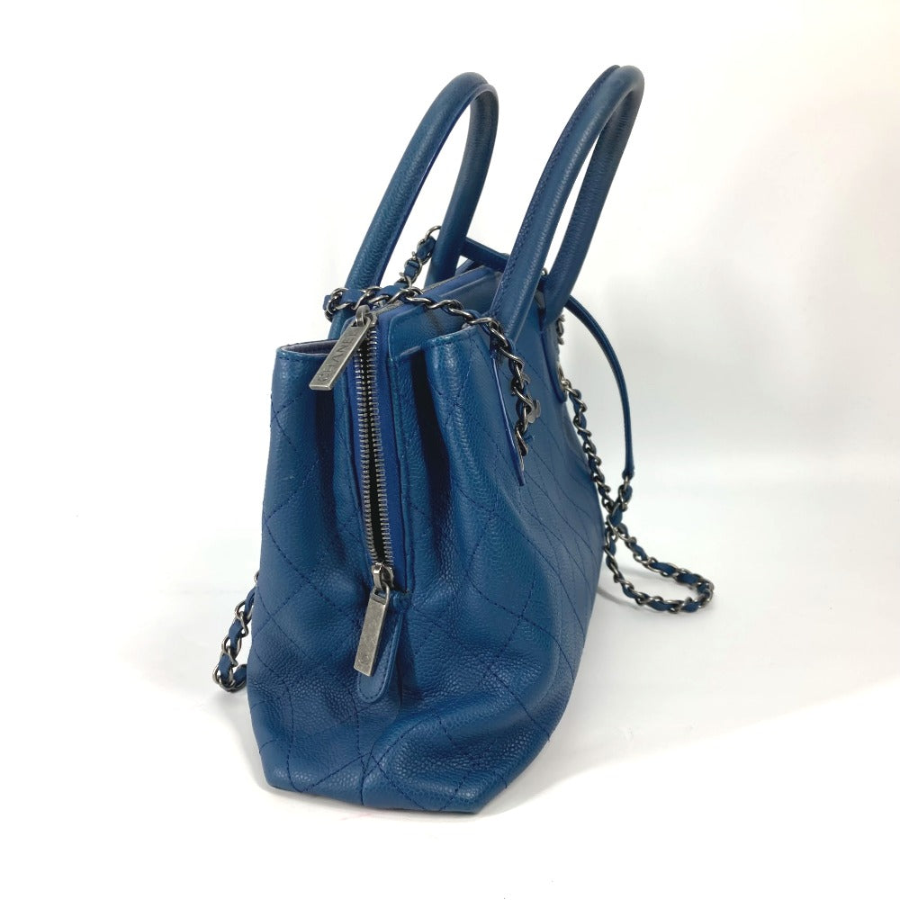 CHANEL Shoulder Bag Caviar skin blue Tote Bag Handbag CC COCO Mark Matelasse Quilting Women