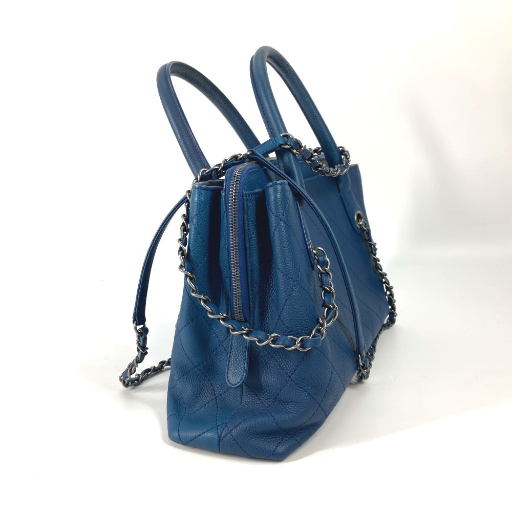 CHANEL Shoulder Bag Caviar skin blue Tote Bag Handbag CC COCO Mark Matelasse Quilting Women