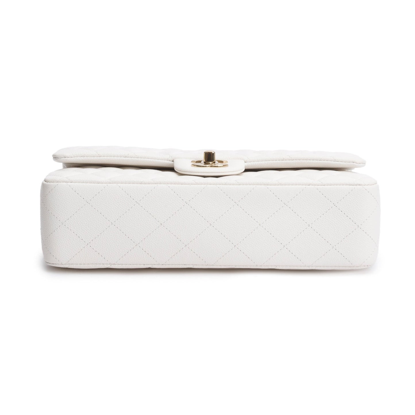Chanel White Quilted Caviar Leather Classic Medium Double Flap Bag