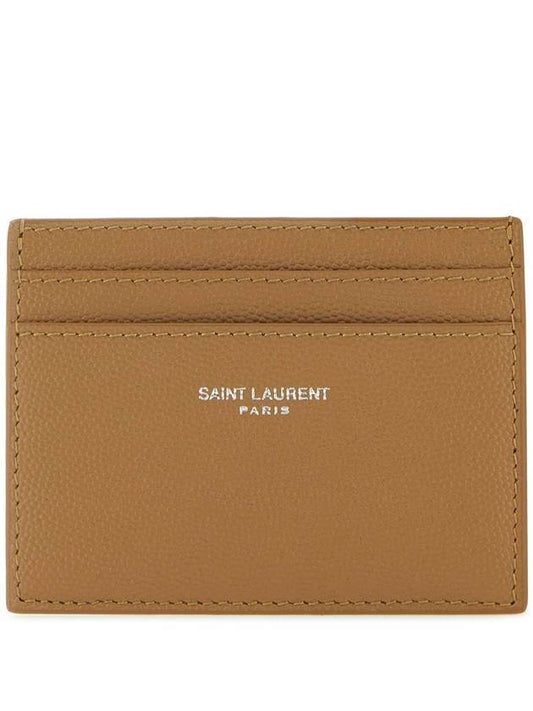 Luxury Saint Laurent Trending 2025 Logo Detail Calfskin Card Wallet Teakwood