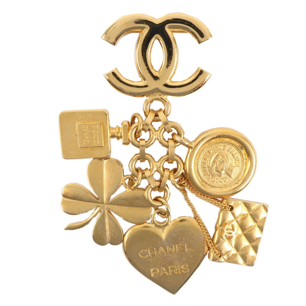 CHANEL Brooch Plated Gold gold Icon vintage Heart Clover Matelasse Women