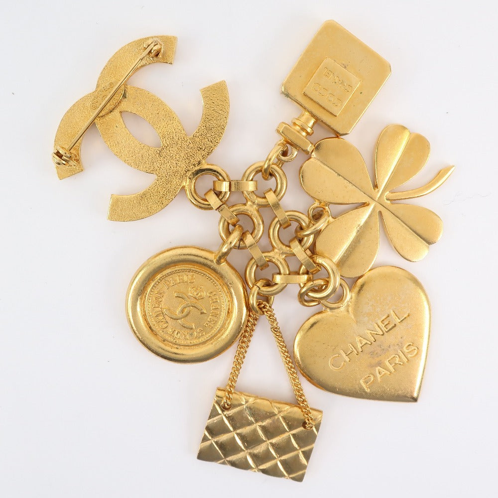 CHANEL Brooch Plated Gold gold Icon vintage Heart Clover Matelasse Women