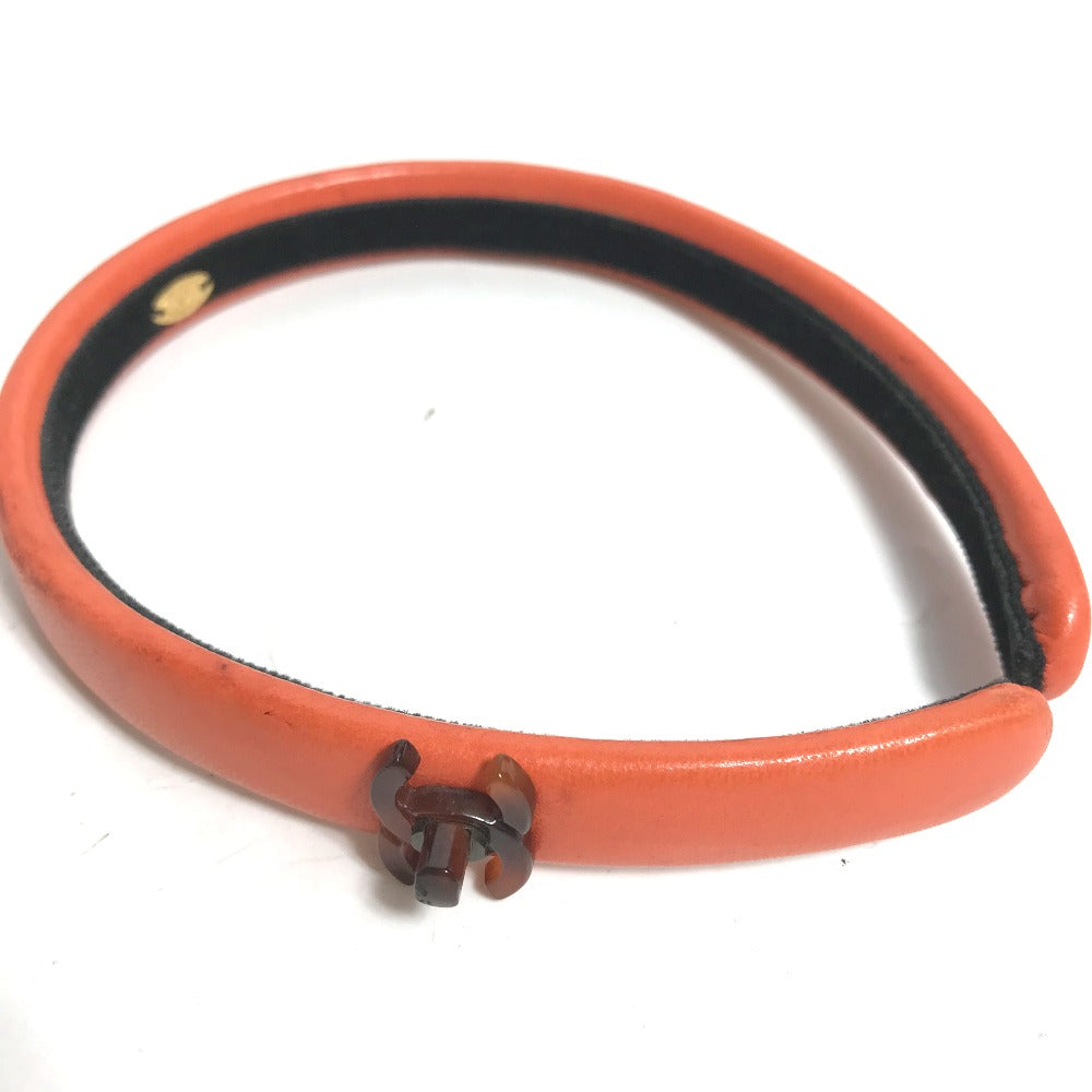 CHANEL hair accessory leather Orange Headband Hairband CC COCO Mark Women