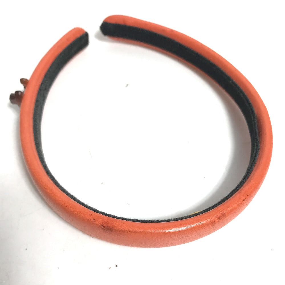 CHANEL hair accessory leather Orange Headband Hairband CC COCO Mark Women