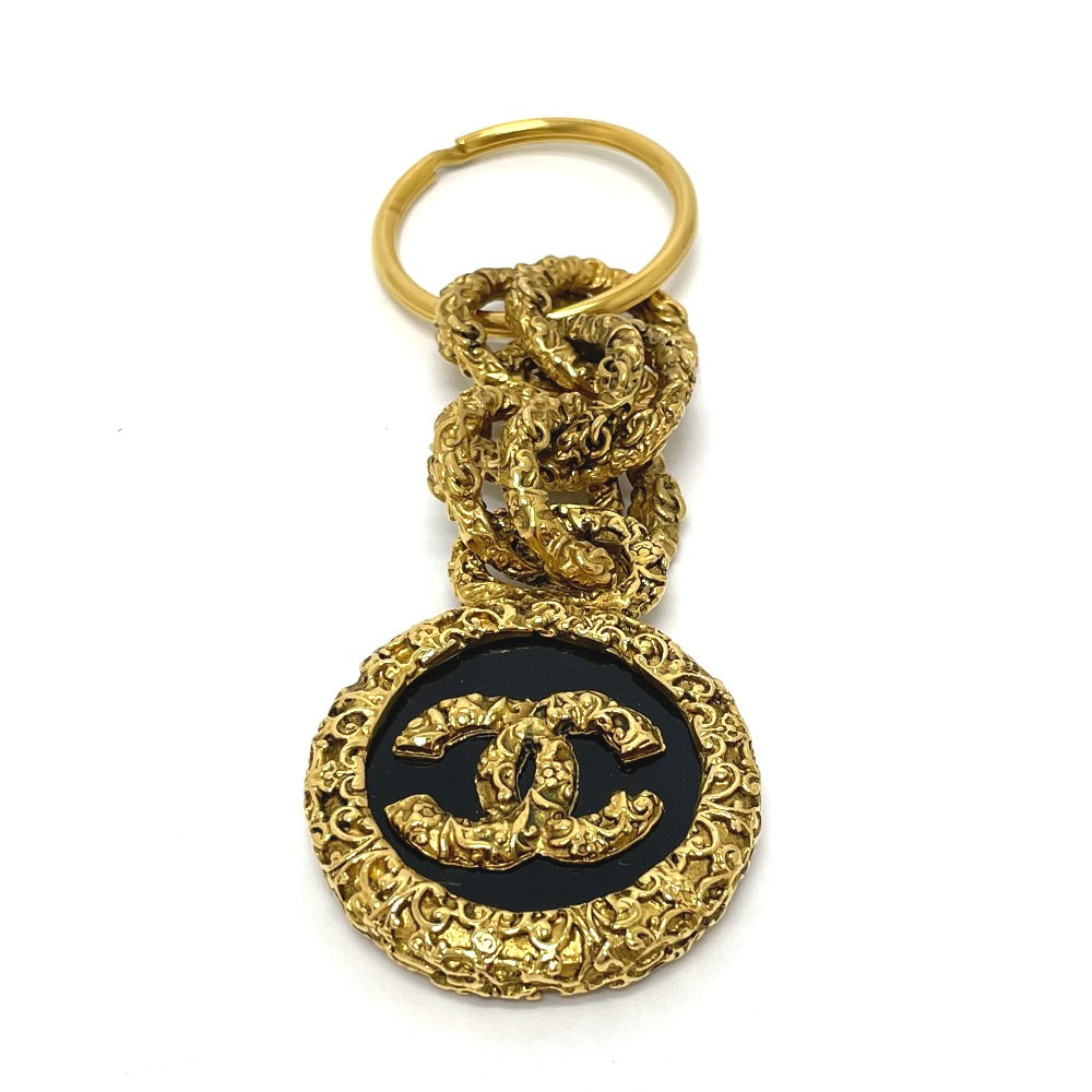 CHANEL Key ring brass Gold x Black COCO Mark vintage Women