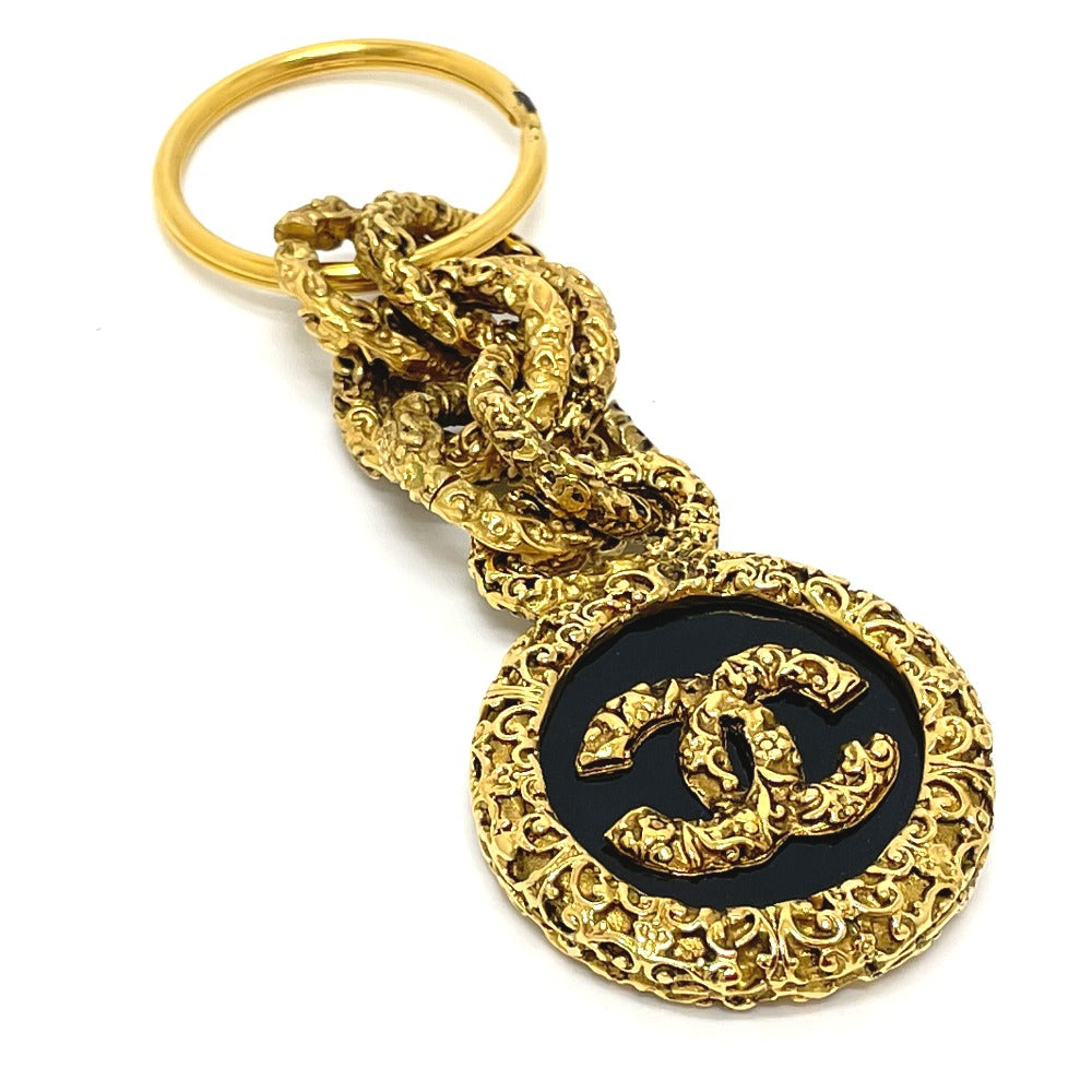 CHANEL Key ring brass Gold x Black COCO Mark vintage Women
