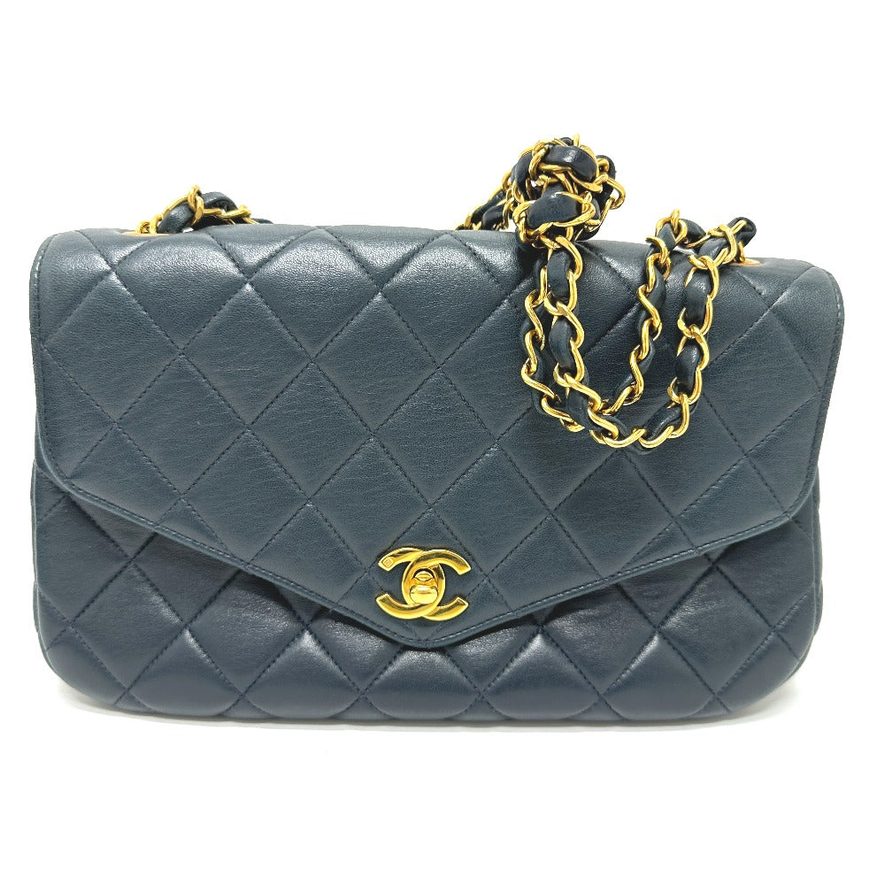 CHANEL Tote Bag lambskin Navy Quilting vintage WChain CC Matelasse COCO Mark