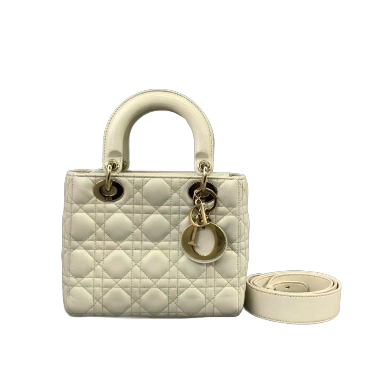 Lady Dior Small My Abcdior White Ecru Lambskin Cannage Leather