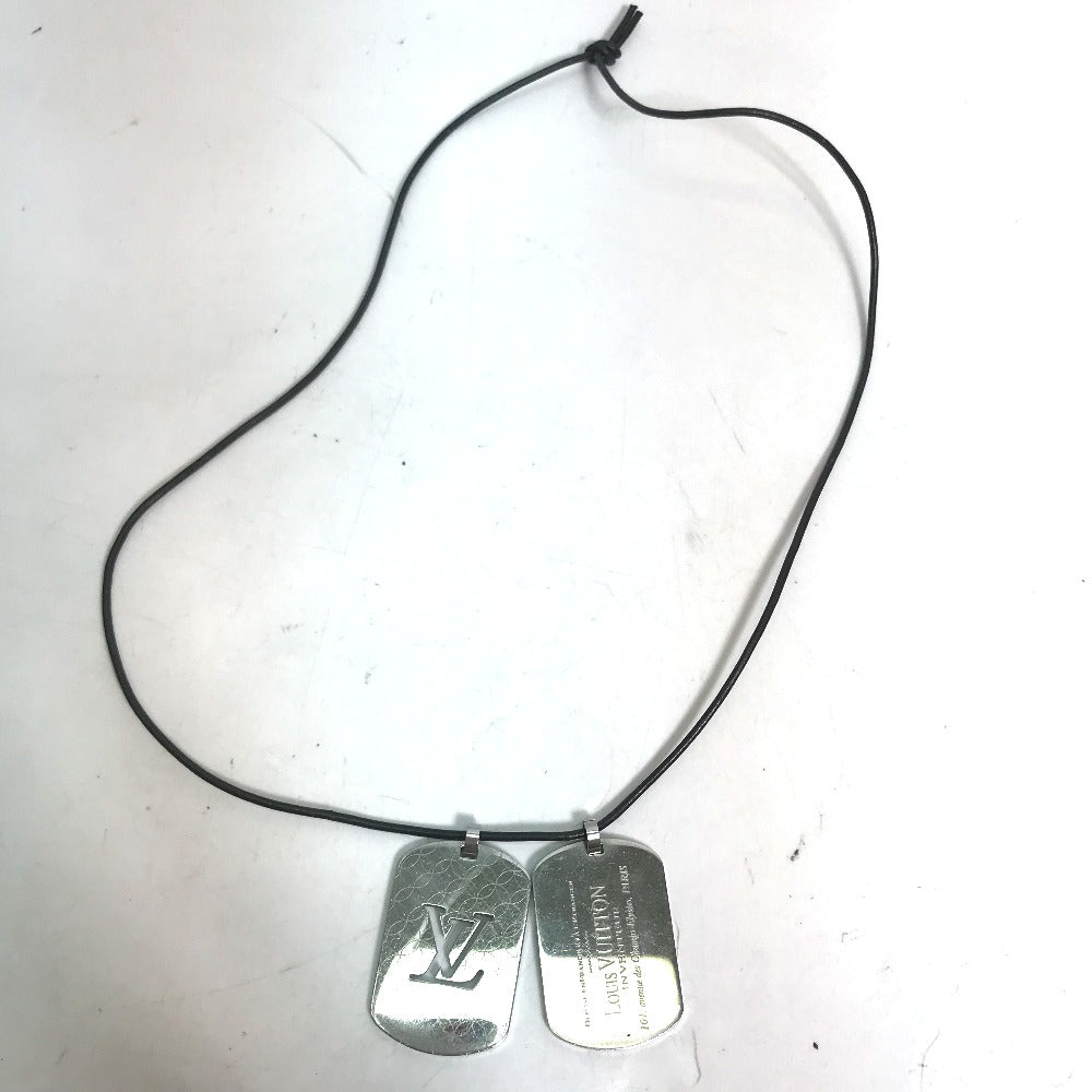 LOUIS VUITTON Necklace M65453 Stainless Steel , Leather Silver Dog Tag Choker Pandanthif Champs Elysees GM