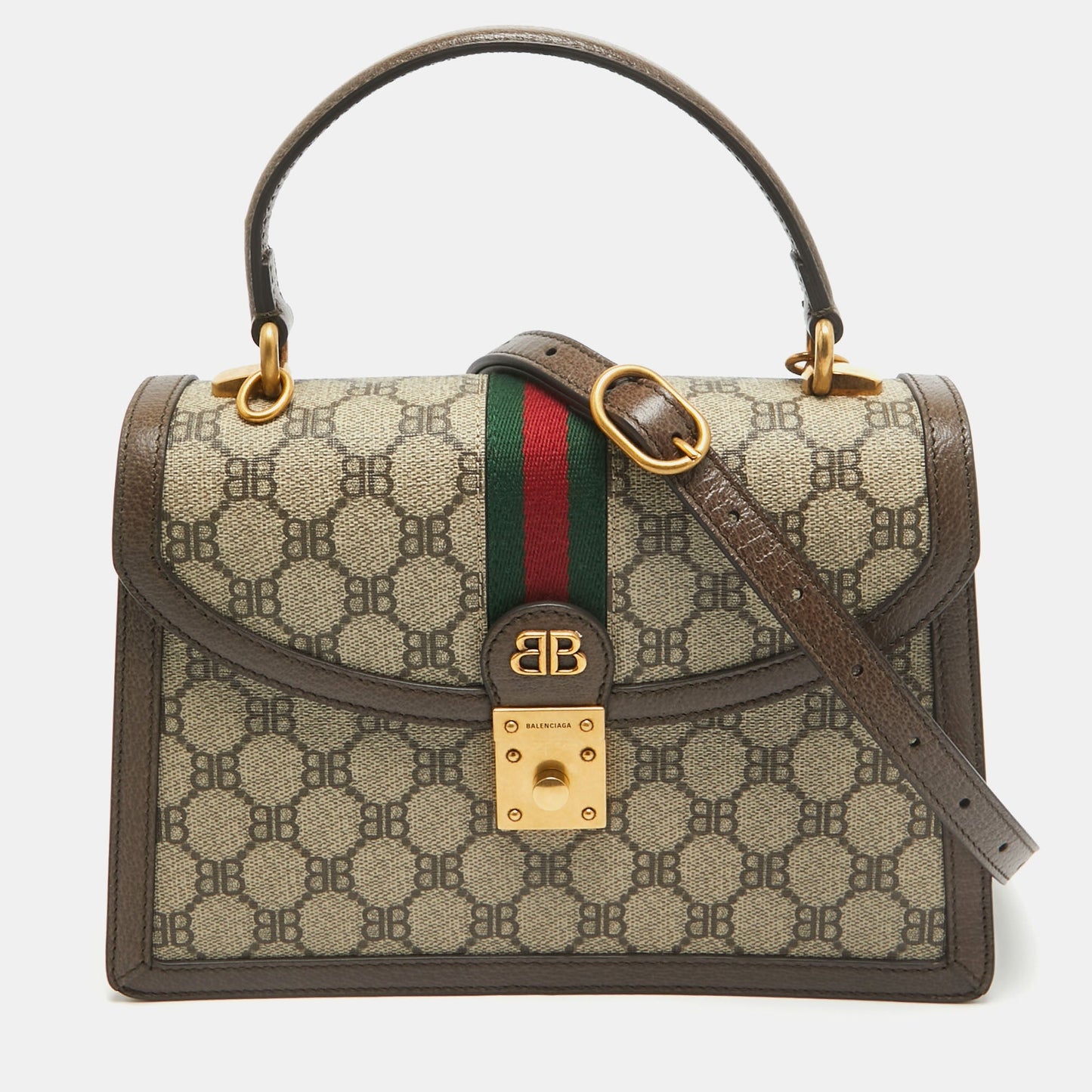 Luxury Balenciaga Trending 2025 X Gucci Brown/beige Coated Canvas And Leather The Hacker Project Bag..