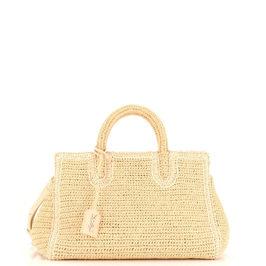 Luxury Saint Laurent Trending 2025 Rive Gauche Cabas Woven Raffia Small