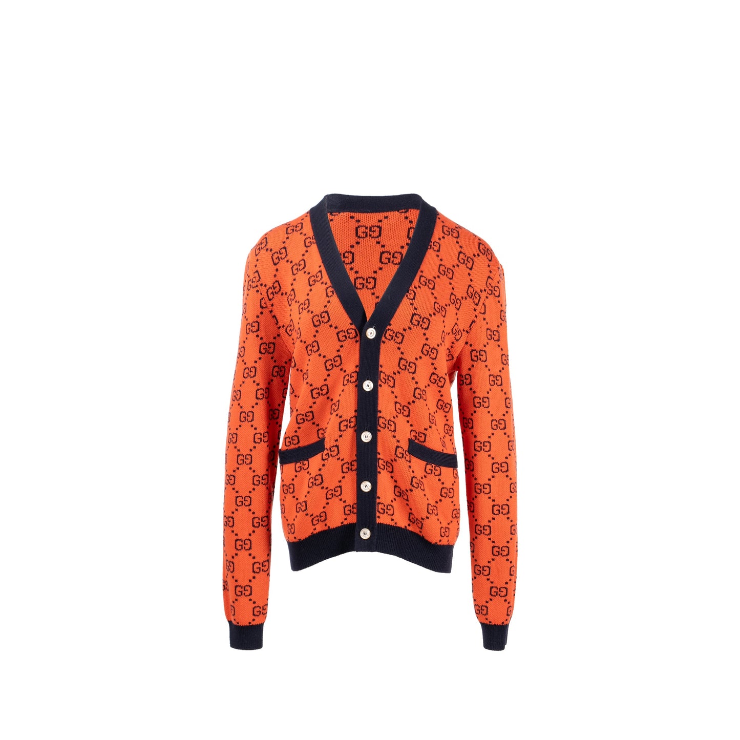 Gucci Size Jacquard Cardigan Wool/Cotton Orange