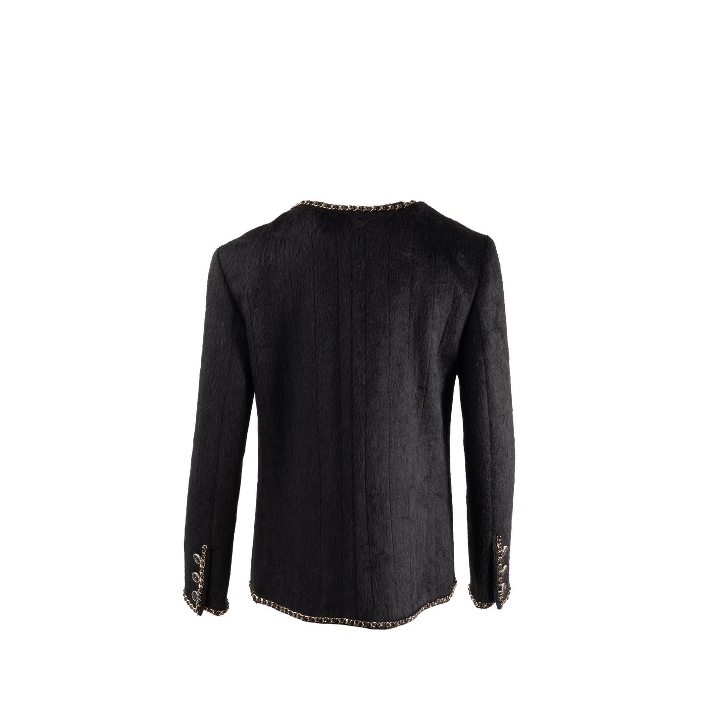 Chanel size 38 19B jacket llama / wool with chain detail black