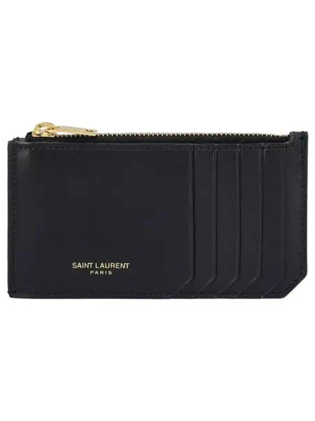Luxury Saint Laurent Trending 2025 Leather Zipper Card Wallet Black