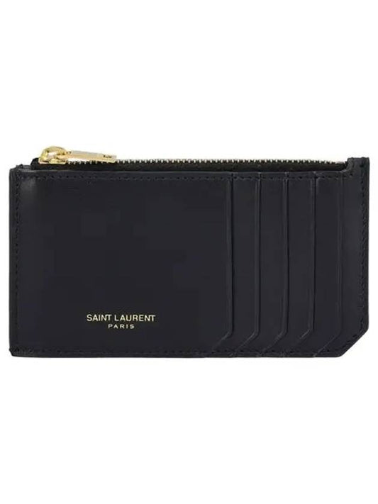 Luxury Saint Laurent Trending 2025 Leather Zipper Card Wallet Black