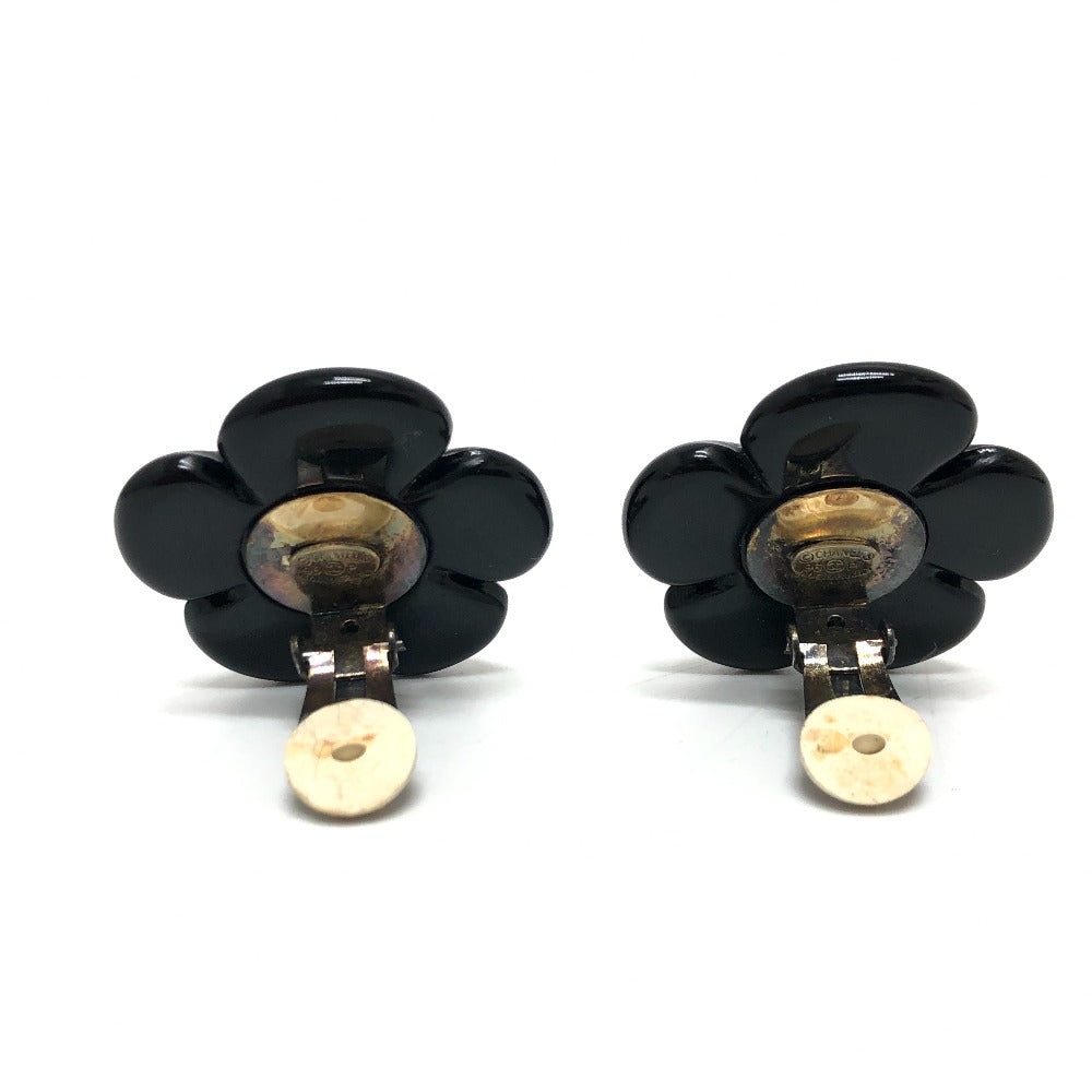 CHANEL Earring plastic black 96P COCO Mark Flower Black