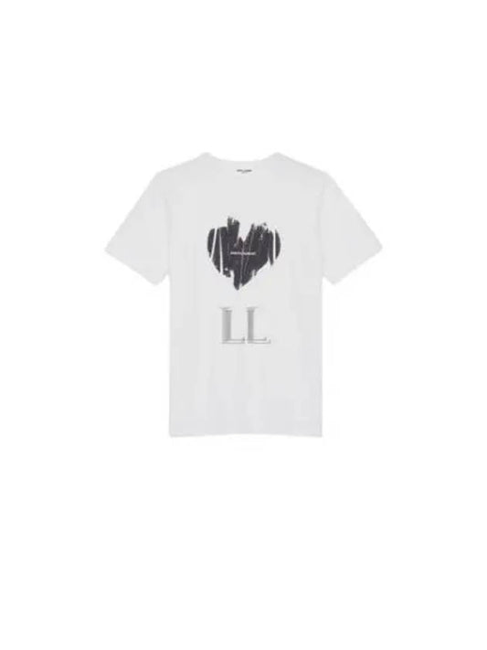 Luxury Saint Laurent Trending 2025 Heart Print Short Sleeve T-Shirt White