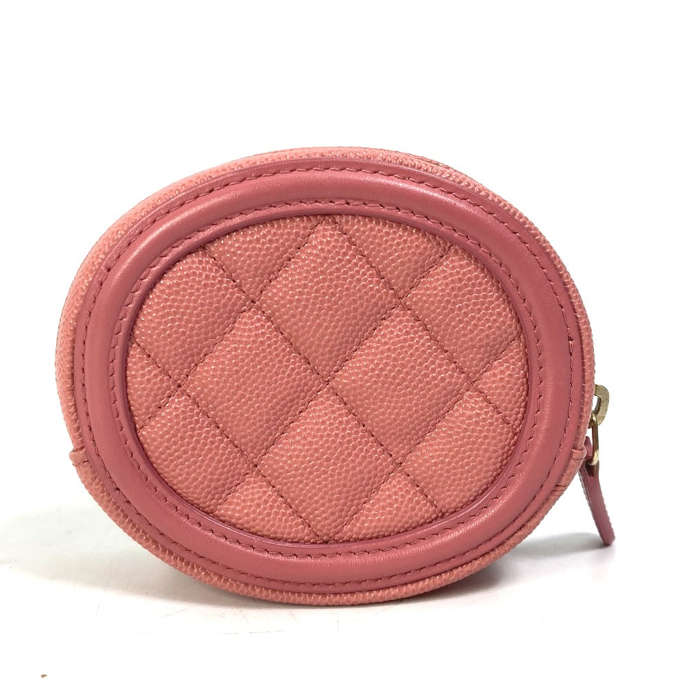 CHANEL Coin case Caviar skin pink Wallet Coin Pocket Round filigree Women