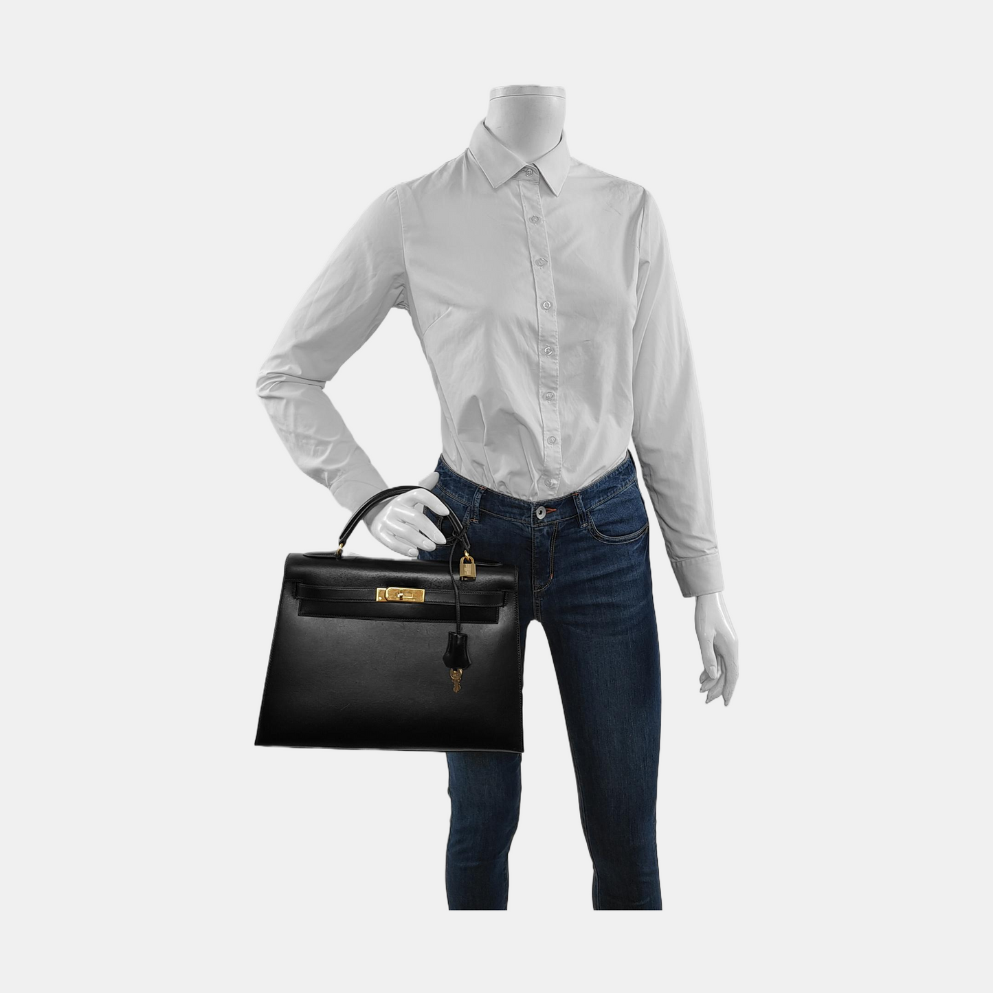 Hermes Kelly 32 Sellier Black Box Leather Gold HW 1993