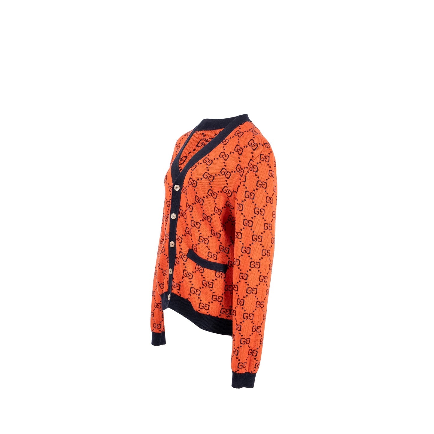 Gucci Size Jacquard Cardigan Wool/Cotton Orange