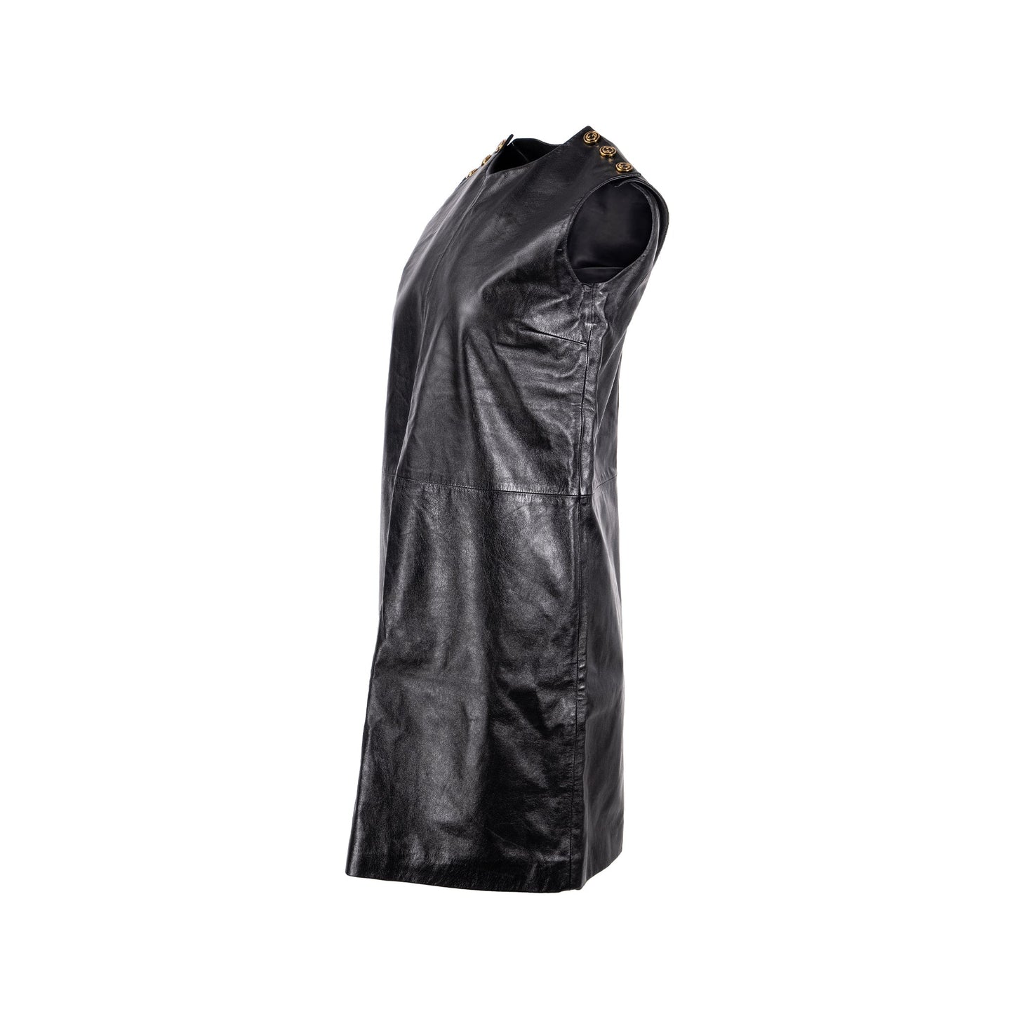 Gucci Size 40 Button Sleeveless Dress Lambskin Black