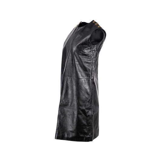 Gucci Size 40 Button Sleeveless Dress Lambskin Black