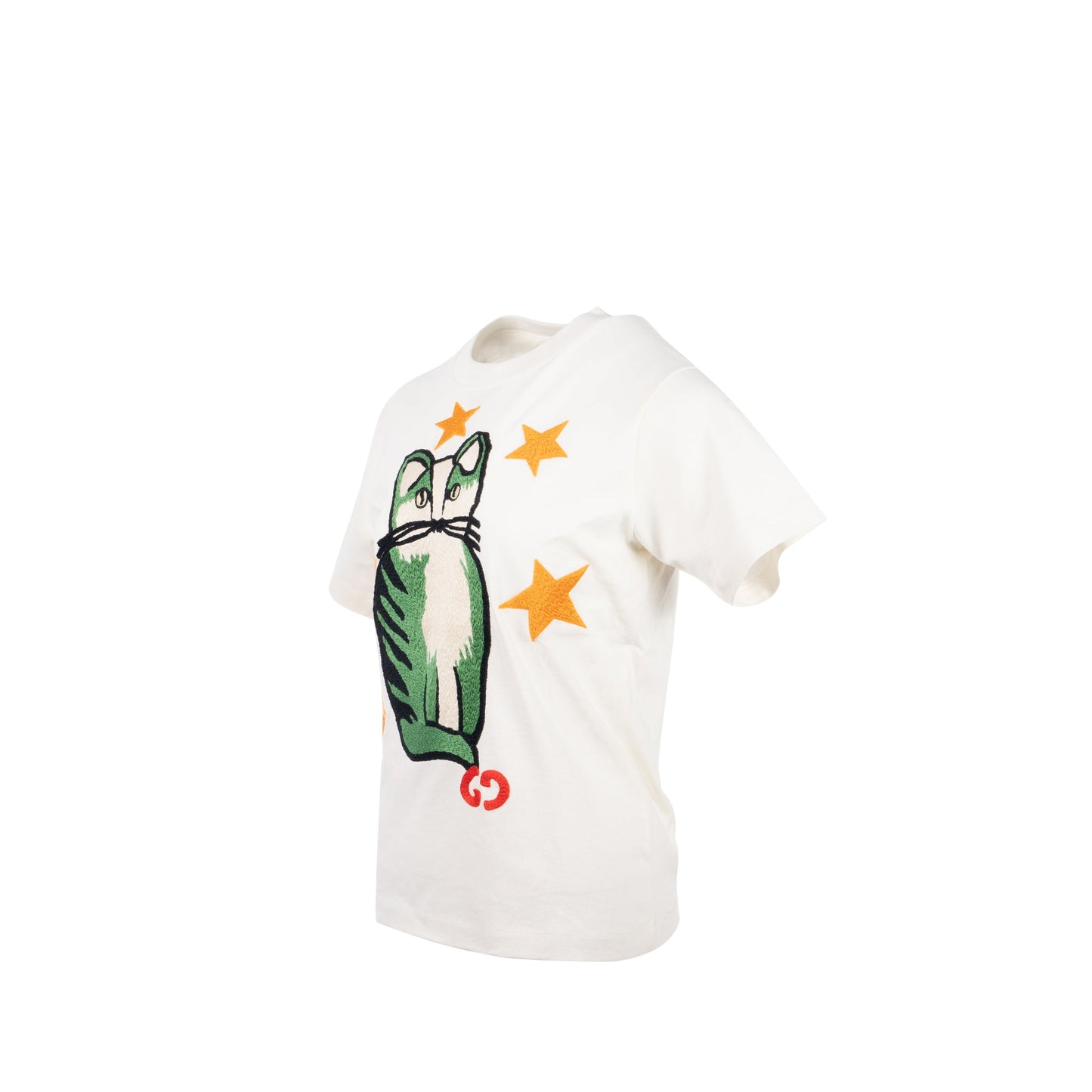 Gucci Size Logo/Cat/Star Embroidered T-shirt Cotton White/Multicolour