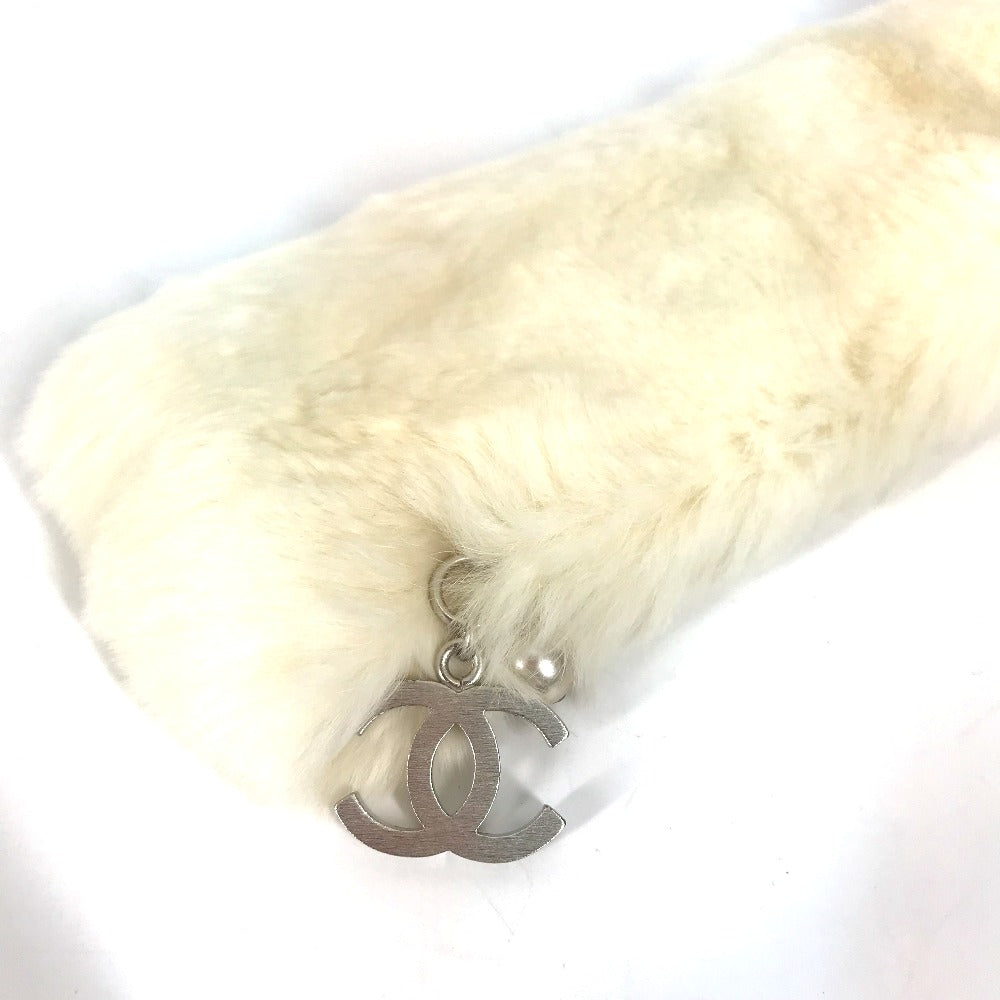 CHANEL Bangle fur white bracelet CC COCO Mark fur fake pearl Women