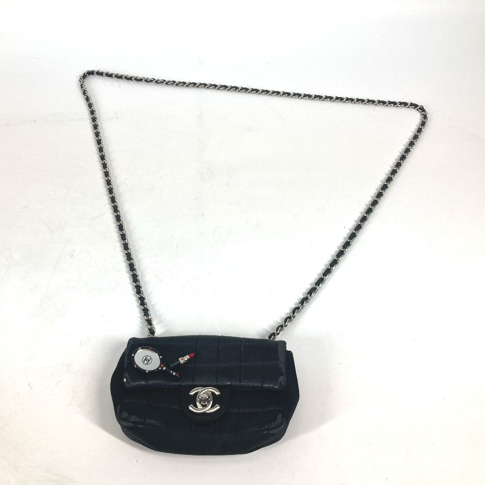 CHANEL Shoulder Bag Satin black bag pochette Lipstick Mirror CC COCO Mark Women