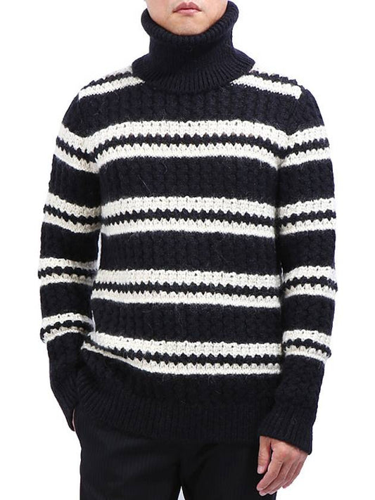 Luxury Saint Laurent Trending 2025 Striped Wool Turtleneck Black