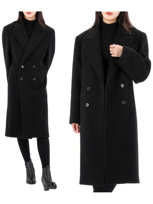 Luxury Saint Laurent Trending 2025 Shoulder Pad Wool Double Coat Black