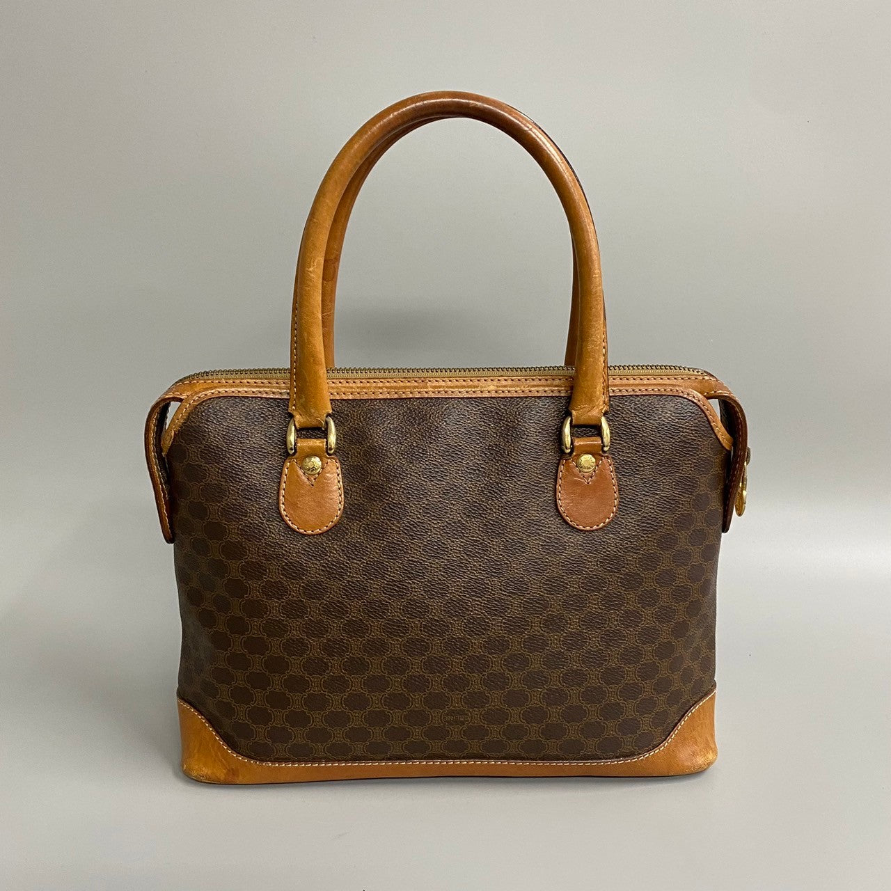 CELINE Handbag Leather, PVC Brown Macadam Women(Unisex)
