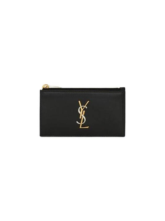 Luxury Saint Laurent Trending 2025 Cassandra Fragment Zipper Card Case Lambskin Black
